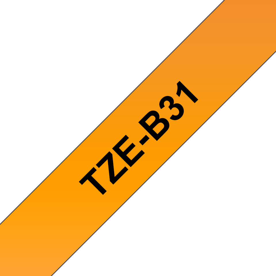Brother original TZeB31 merketape - sort på fluoriserende oransje, 12 mm bred